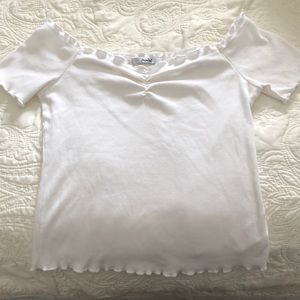 Off-the-shoulder Papaya shirt